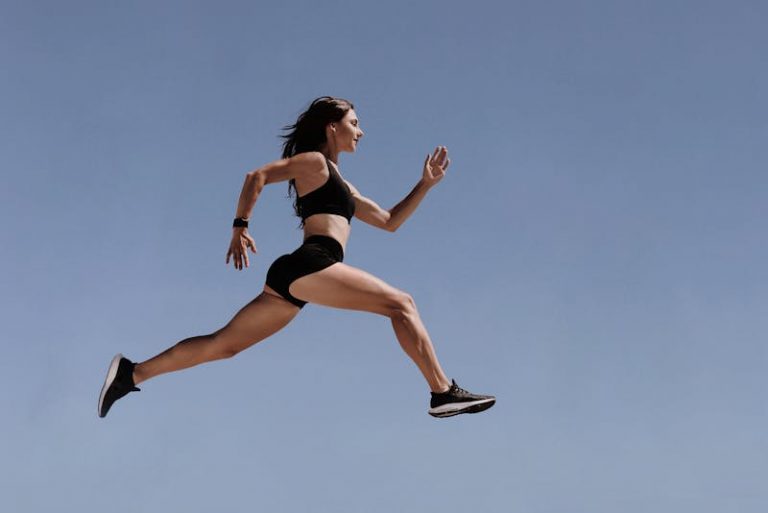 a woman leaping high